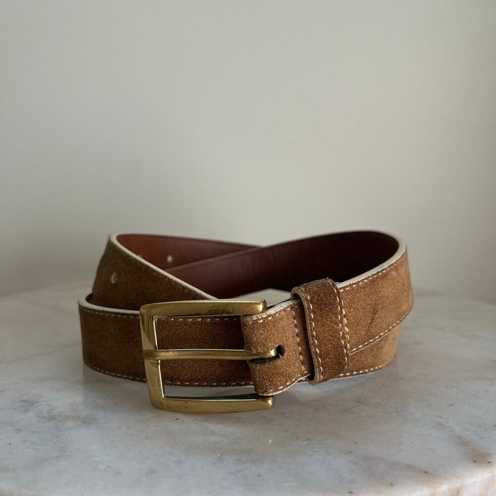 Brooks Brothers Brown Suede Leather Belt Men’s 42 Brass Buckle Made In Italy